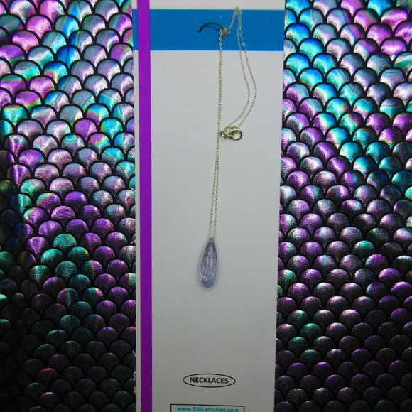 Lavender Aura Quartz Faceted Drop Gemstone 18" Dainty Necklace - Picture 3 of 5